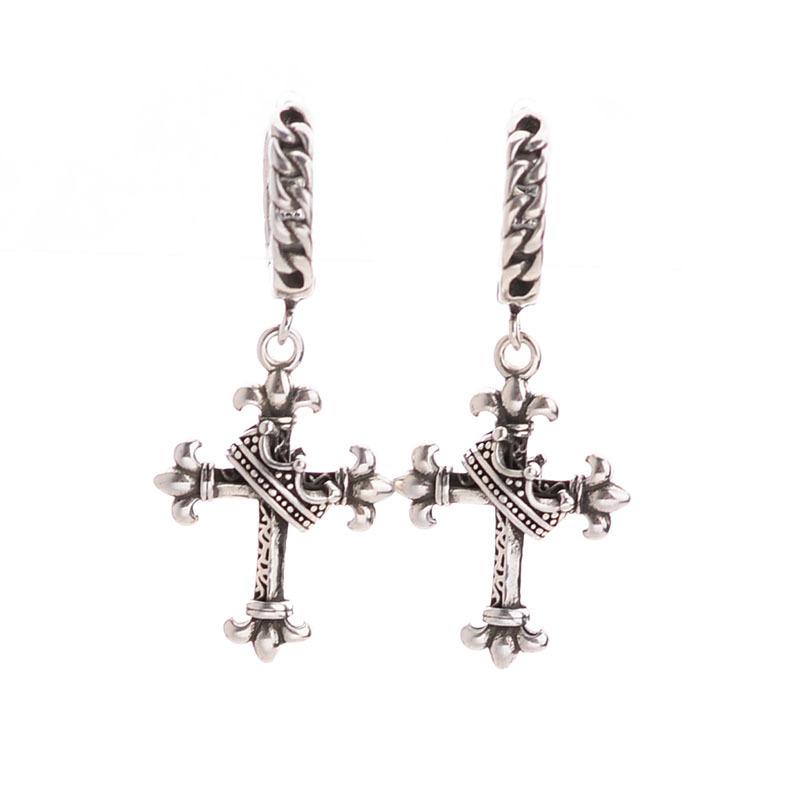 Punk Style Personalized Crown Cross Earrings Women'S Versatile Niche Design Sense Simple Light Luxury Earrings