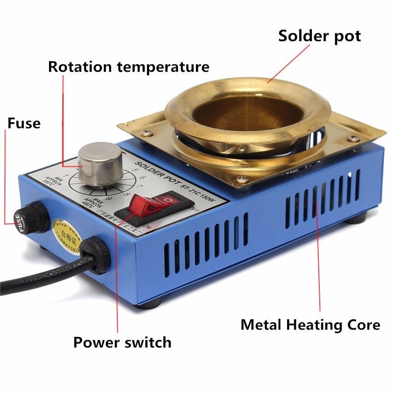 SOLDER POT AC 220V 150W SOLDERING DESOLDERING BATH TITANIUM PLATE Melting Plate 200 480c Degree Celsius 150 Watt Hot Solder Pot Tin Melting Furnace Hot Solder Pot I324097678