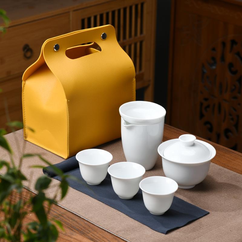 

Portable outdoor travel tea set, practical ceramic kung fu cover bowl camping set, business gifts