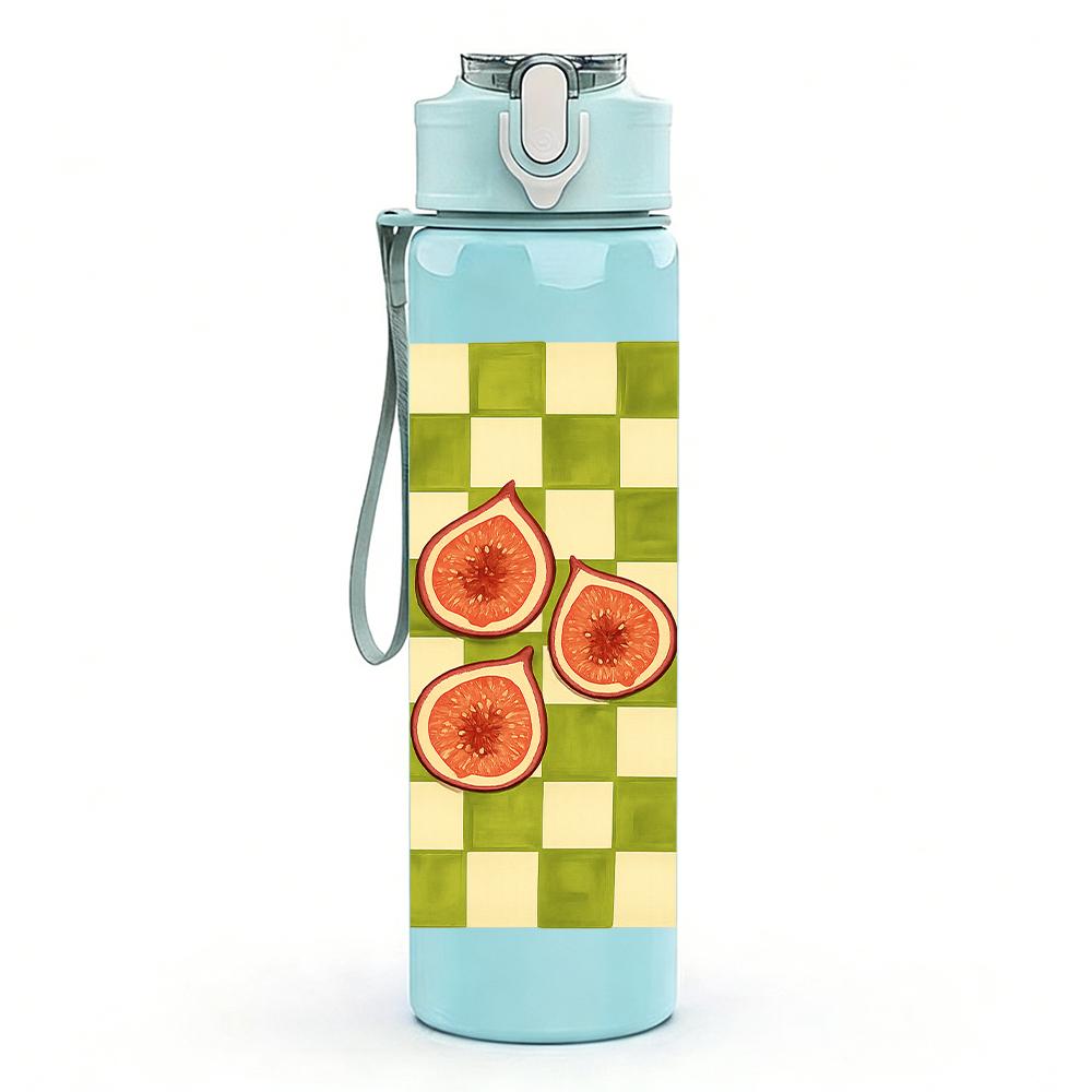 1PC Checkerboard Peach Fruit Grid 750ml Color Plastic Sports Water Bottle Leakproof Flip Straw Lid For Sports Office Home Use