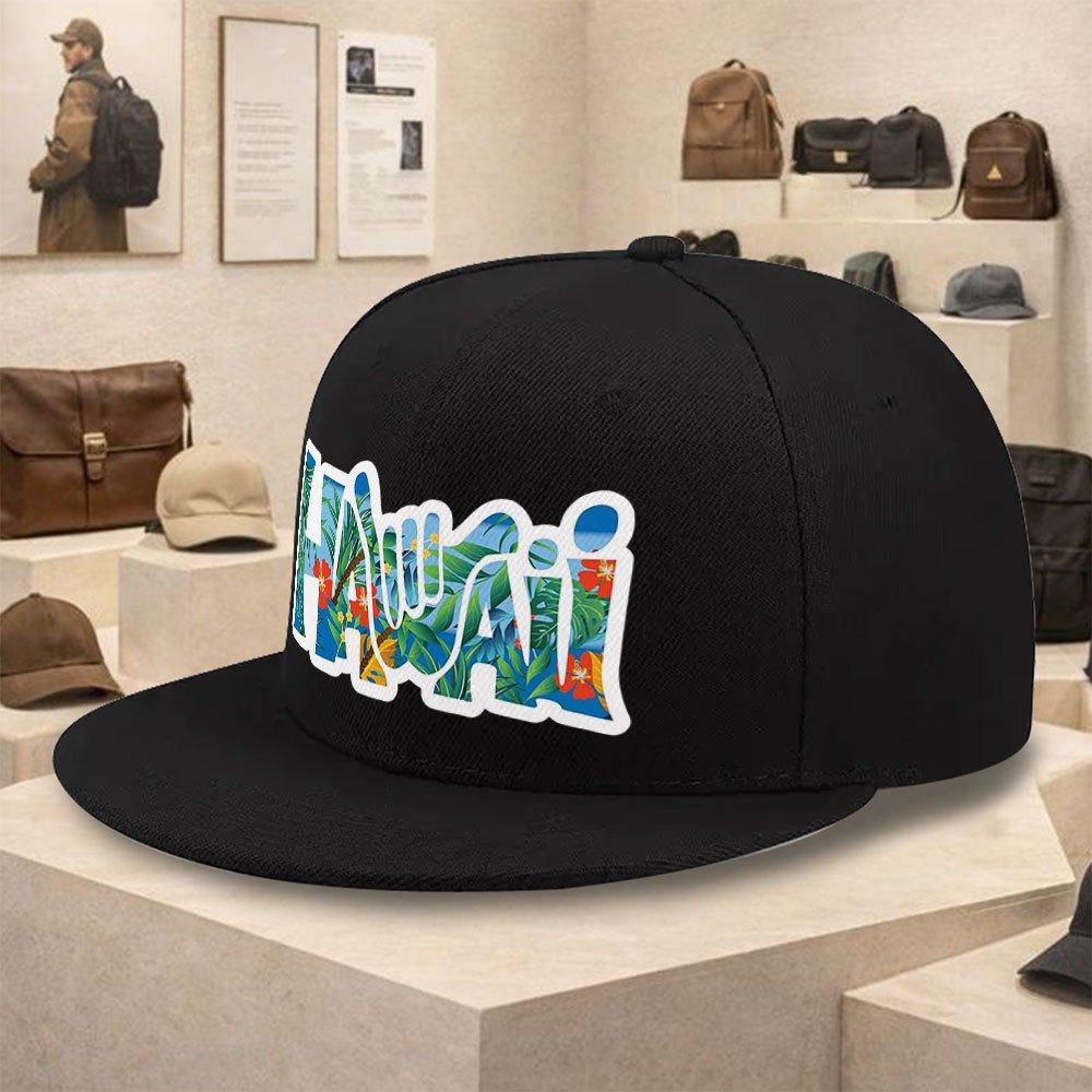 Summer Aloha Hawaii Shaka Sign Print Flat Brim Baseball Cap Trendy Street Style Polyester Adult Hip Hop Hat