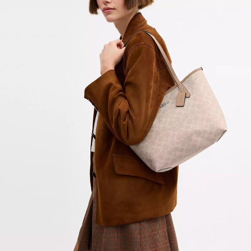 COACH City Coated Canvas Tote Bag, Shoulder Bag Medium Women's Taupe CDX82-SVPWH