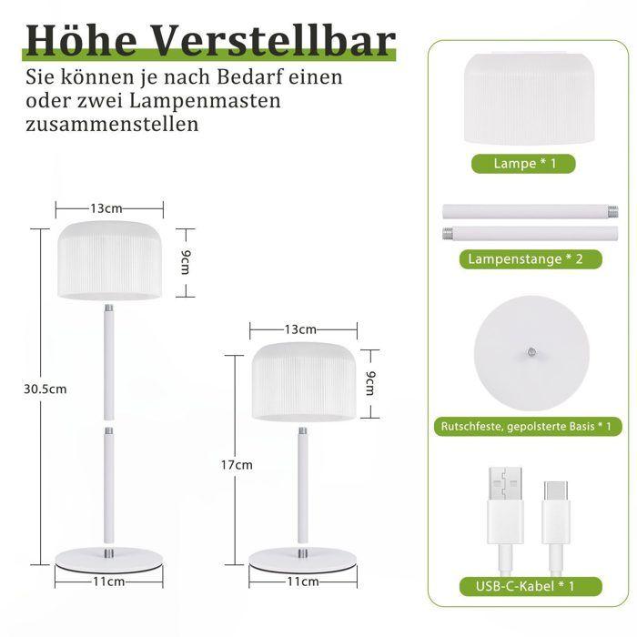 Tischleuchte - NETTLIFE - Kabellos LED Touch - Weiß - Metall - 3000K