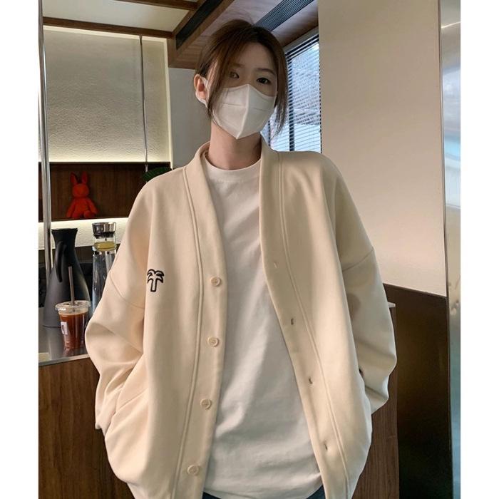 Шикарный женский кардиган-жакет с V-образным вырезом и вышивкой - Стильный, Свободный, Универсальный, Короткий, Высококачественный топ XL абрикосовый