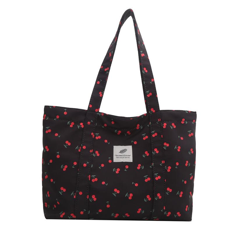 Stylish Cherry Print Tote Bag - Large Capacity Floral Shoulder Bag for Women, Summer 2025 Collection