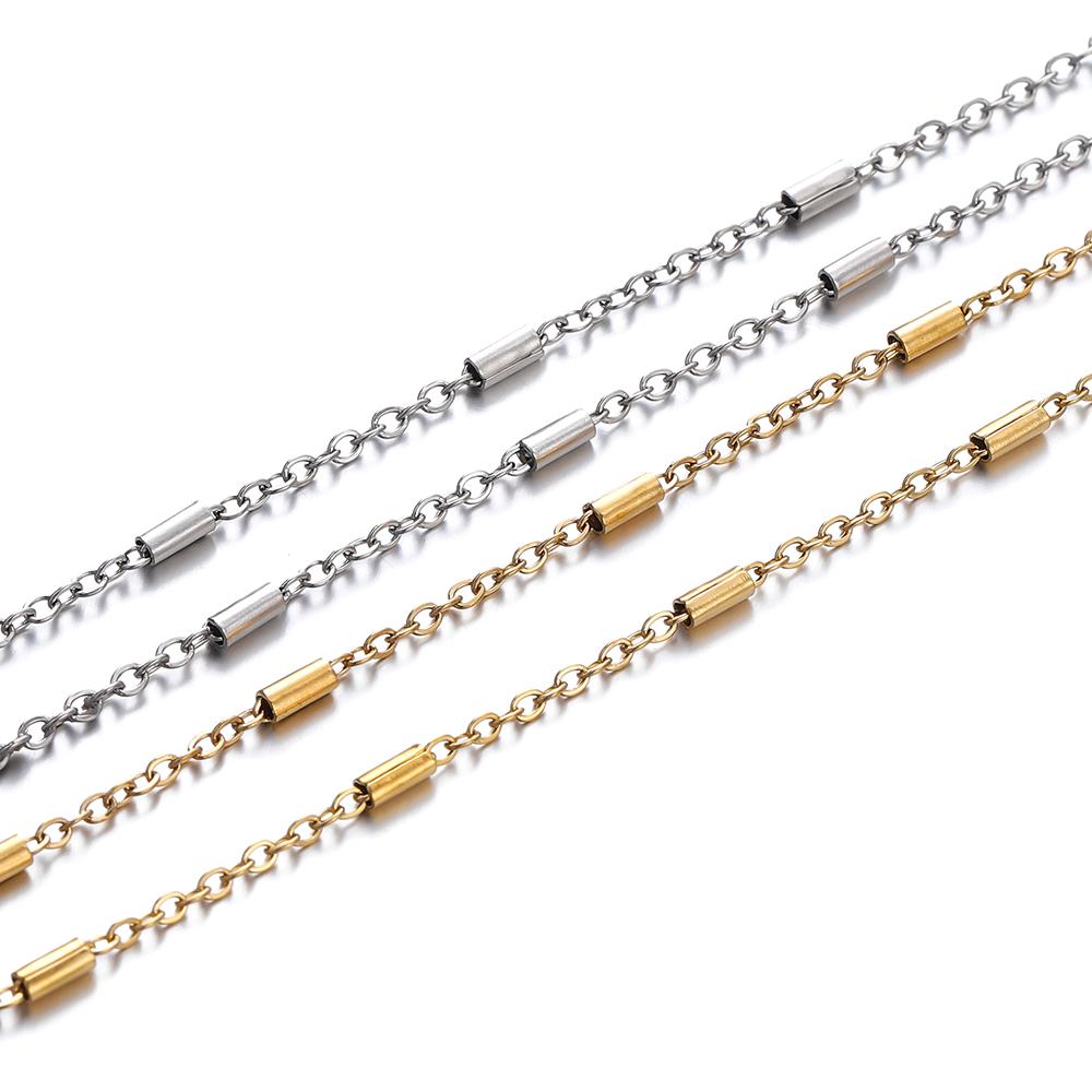 2Meters Stainless Steel Chain Cross Chain with Tube Beads for DIY Necklace Bracelet Anklet Jewelry Making Accessories Supplies