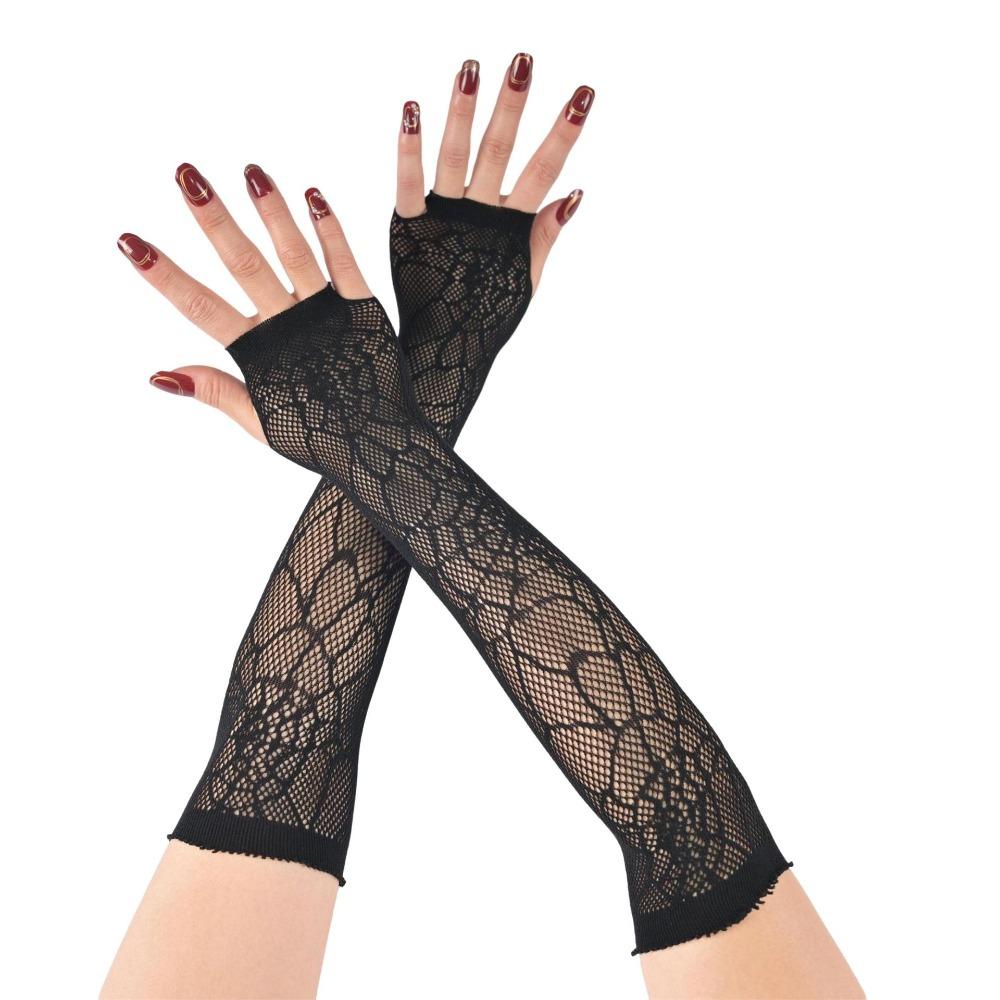Black Half-Finger Gloves Long Sleeve Fishnet Gloves Gothic Fashion Spider Web Gloves  Outdoor