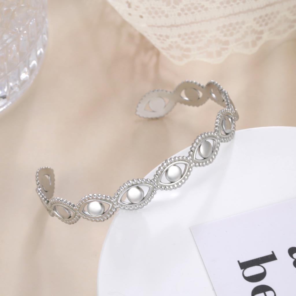 Stainless Steel Cuff Bracelet On Hand Women Geometric Flower Leaves Eye Adjustable Open Gold Bangle Jewelry