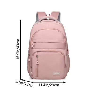 Women Pink Oxford Fabric Backpack Large Capacity Multi Pocket Lightweight Water Resistant Casual Daily School Travel Laptop