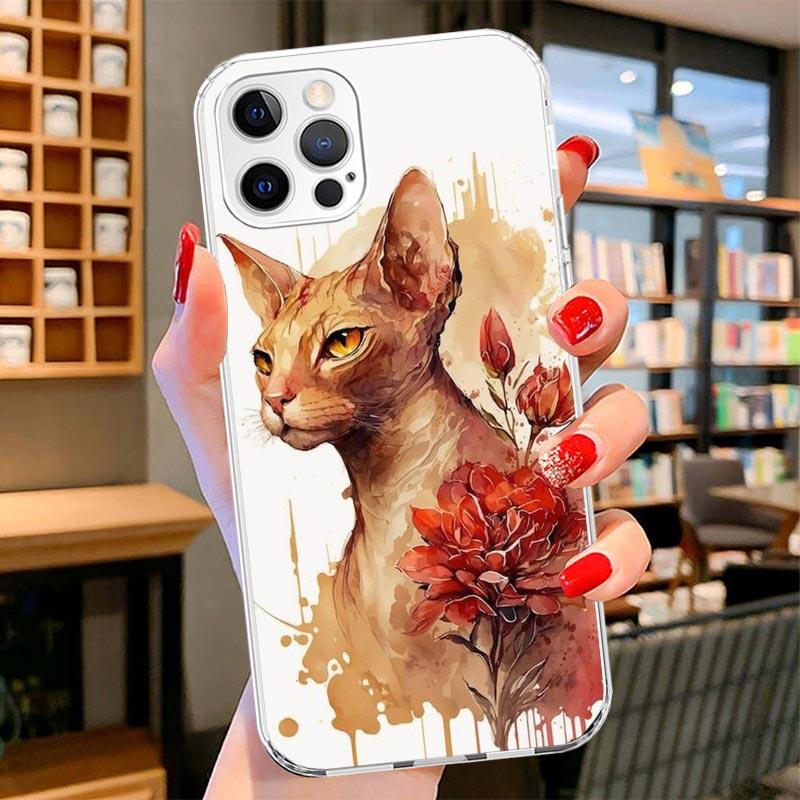 Lavaza Sphynx Sphinx Cat Cover Phone Case For iPhone 16 17 Air 15 14 Pro Max 16E Phone Case 13 Mini 12 11 7 SE 8 Print Pattern F