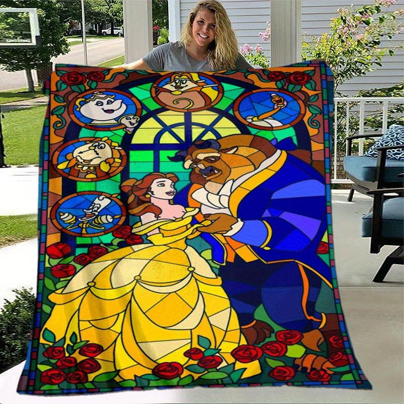 1pc Beauty and The Beast Printing Blanket - Soft, All-Season Throw for Living Room, Bedroom,Personalized Gift with Adorable Cartoon Design