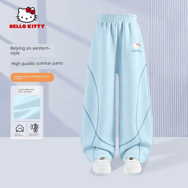 Hellokitty Girls' Pants Spring and Autumn 2026 New Pink Children's Scimitar Sweatpants Girls' Wide-Leg Pants