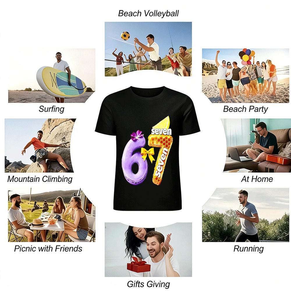 Macaron Number 67 Creative Print Casual Top Pure Cotton T-shirt