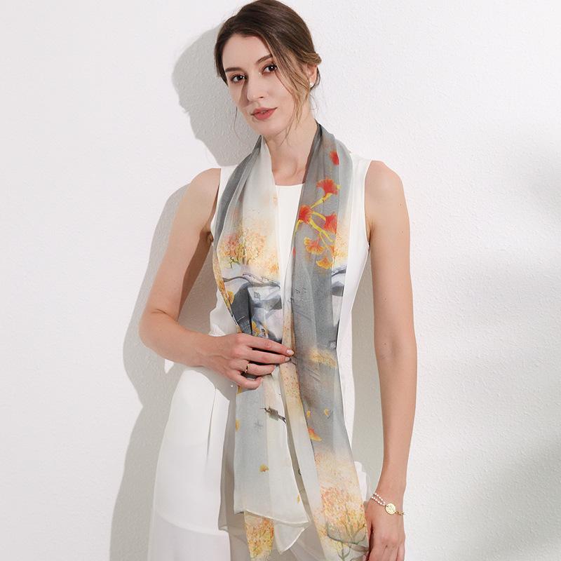 Shanghai Story New Mulberry Silk Scarf Women's Summer Thin Versatile Printed Shawl Mom Gift Scarf