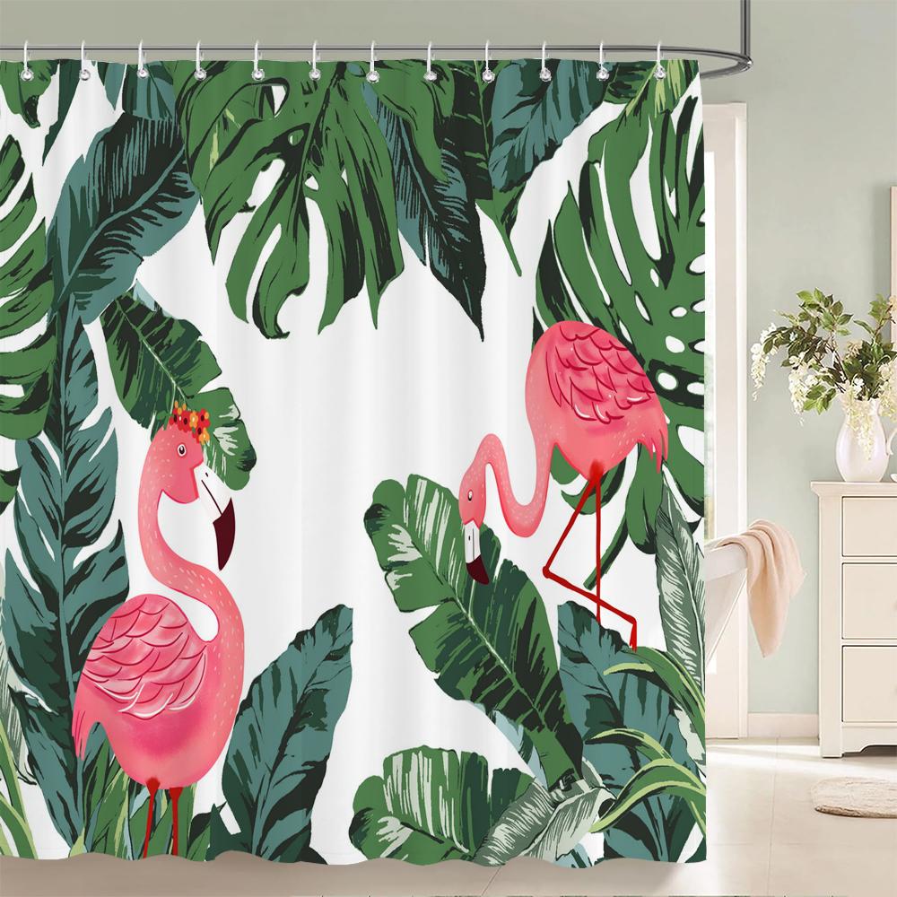3D Flamingo Print Shower Curtain Set With Hooks Nordic Style Pink Birds Flower leaves Waterproof Fabric Home Bathroom Curtains