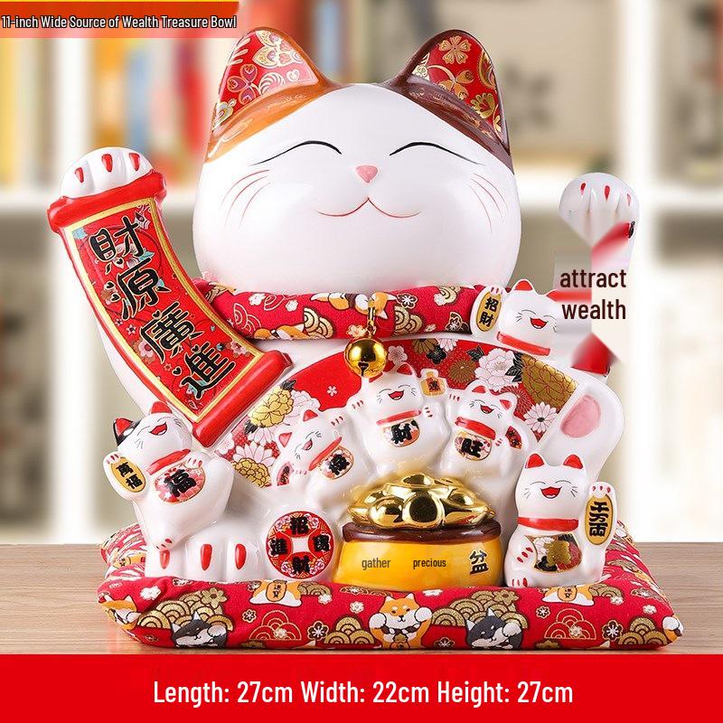 Ceramic Waving Fortune Cat Figurine for Home or Shop Decor