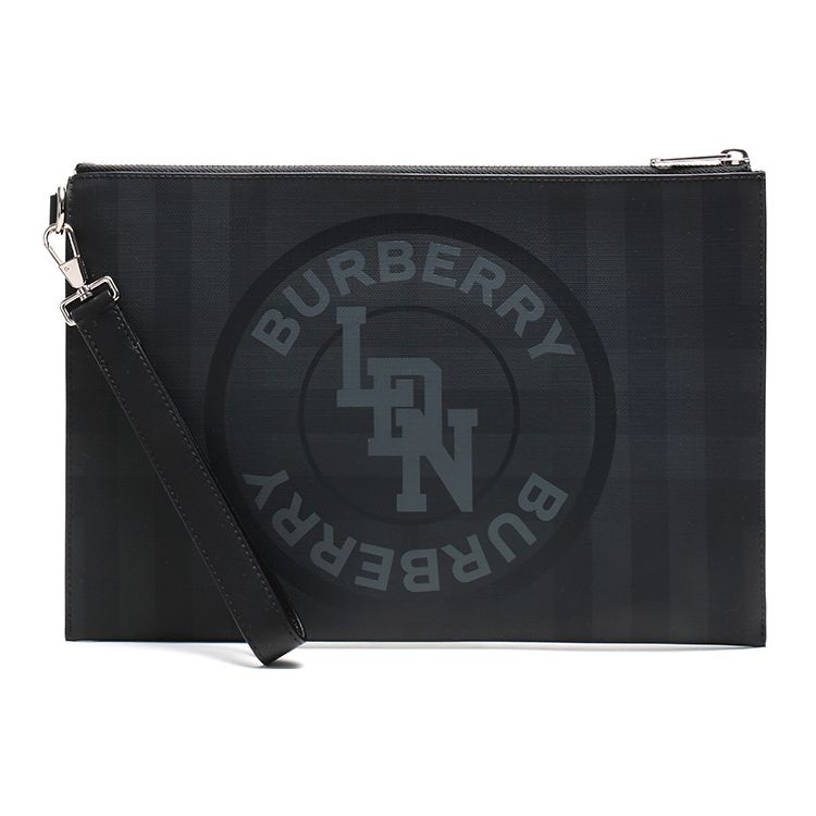 Burberry London Check Logo Pattern Fabric Clutch Bag Men Clutch Bag Dark-Charcoal 8022559