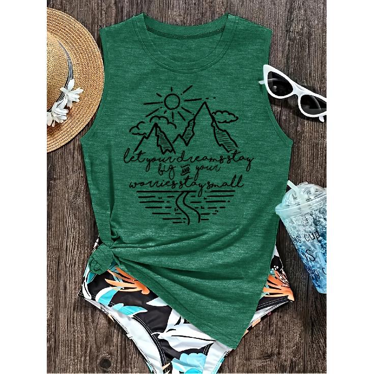 Elegant Vest for Women Sun Mountain Print Casual Loose Summer Vest Fashionable and Elegant Tops for Commuting, Vacation, and Everyday Wear, Available