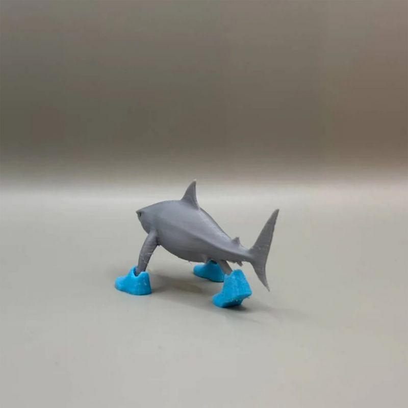 3D Printed Shark with Shoes Figure Creative Decorative Ornaments Cartoon Desktop Decoration Model for Kids Adults Gifts
