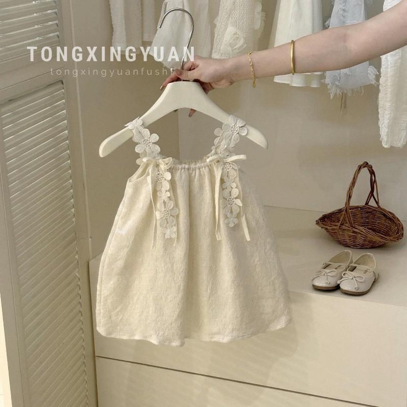 Child star Yuanmei Ledi cute doll girl dress summer Korean version bow striped pink splicing skirt