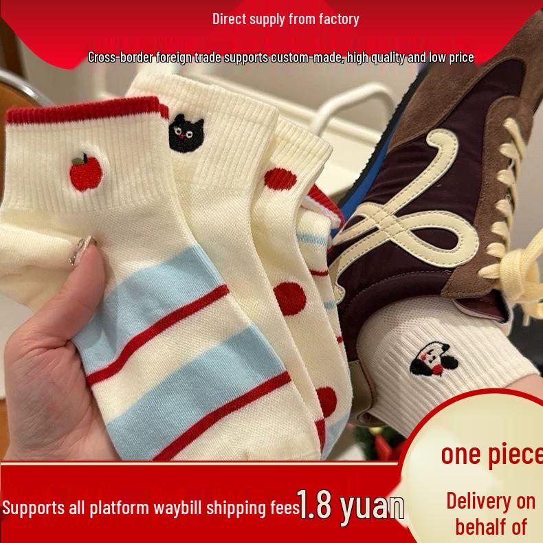 

Versatile Korean-Style Mesh Cartoon Low-Cut Women s Sports Socks Thin Stripes