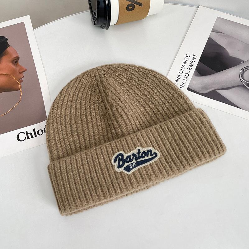 Large Head Circumference Woolen Hat for Men, Winter Thickened Warm Ear Protection Letter Knit Hat, Japanese Style Simple Versatile Cold Weather Hat