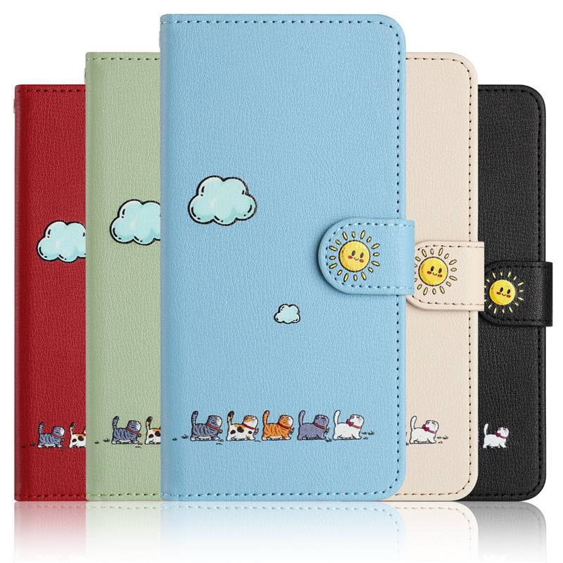 Suitable for Apple 16 Pro Max Phone Case, iPhone 15 Leather Case, Cartoon Painted Case, Flip Cover with Card Slot, 14 Protective Case