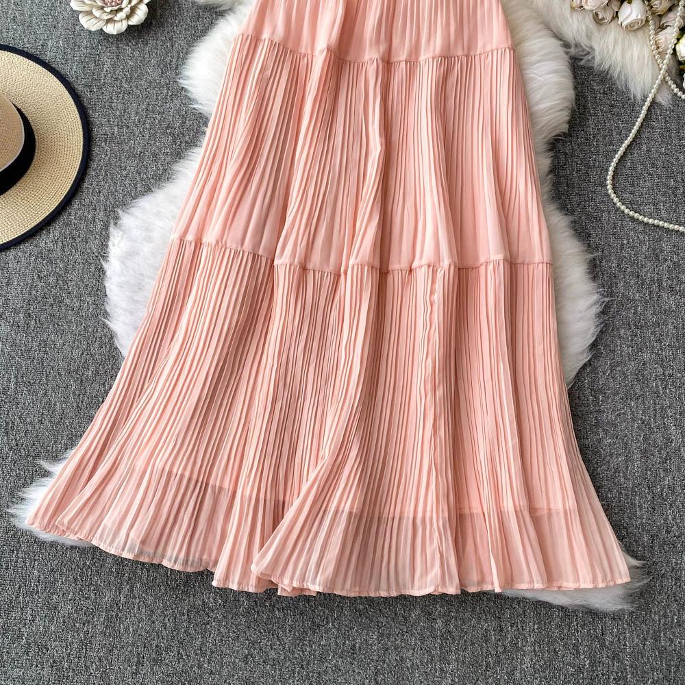 Dimanaf Jupes élégantes en mousseline de soie, taille élastique, plissée, maille, été 2025