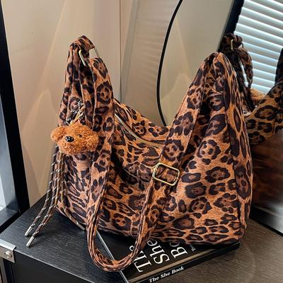 Torba typu tote vintage z nadrukiem w panterkę, duża pojemność, damska torba kurierska na ramię