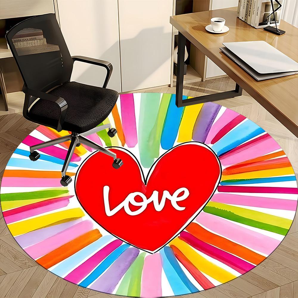 1pc Heart Love Chair Carpet for Office, Round Polyester Mat, Indoor Decor for Office, Easycare Fabric, Washable Non-slip Area Carpet
