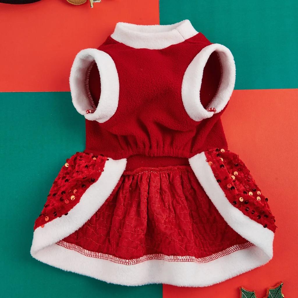 Autumn Winter Pet Plush Dress Christmas Dog Glitter Dress Small Teddy Dress Cat Clothes Dog Dresses for Small Dogs Puppy