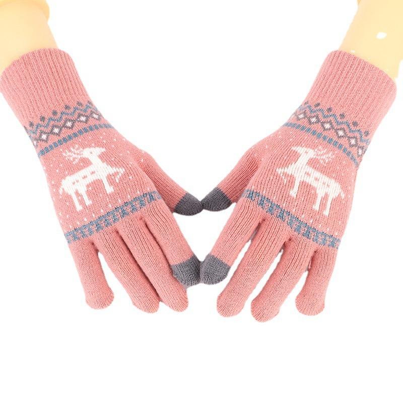 Winter new plush gloves cycling knitted gloves autumn and winter girls cute cold touch screen student warm gloves