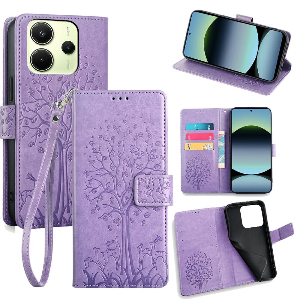 

Для Xiaomi Redmi Note 14 4G (163,25x76,55x8,16 мм) Чохол PU Шкіряний Гаманець Чохол для Телефону З Деревом та Оленем Purple