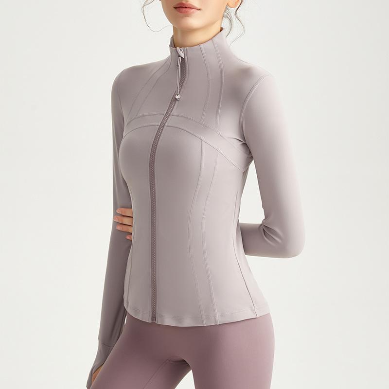 Trandon Abbigliamento Yoga Top Asciugatura Rapida Collo Alto Vestibilità Aderente Maniche Lunghe Sportive Giacca Yoga con Zip per Corsa all'Aperto Fitness