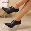 Fashion Luxury Gold Metal Decor Ankle Boots Women 2025 Autumn New Sexy Pointed Toe High Heel Booties Slip On Thin Soled Pumps Elegant