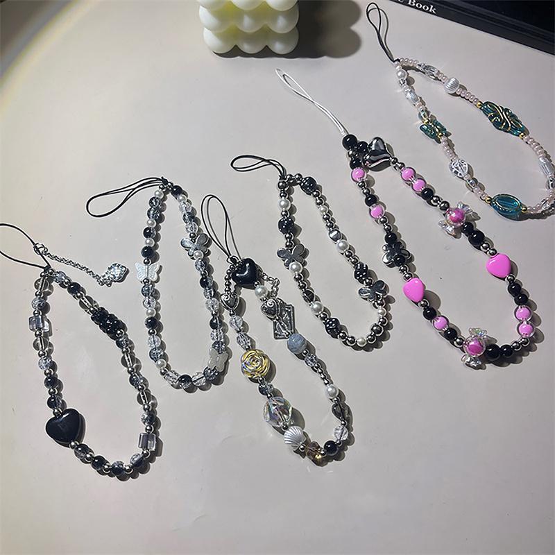 Ip İçin Samsung Aksesuarları Asma İp Y2K Kalp Telefon Takısı Askısı Çiçek Boncuklu Kolye Kore Bileklik Kız Takı