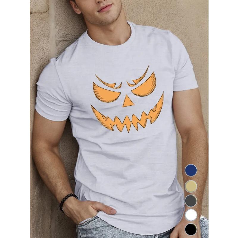 Мужская повседневная футболка с круглым вырезом, европейский размер, со стилизованным принтом Джека-фонаря, 100% хлопчатобумажная трикотажная ткань, легкая эластичность, обычная посадка, летний топ S