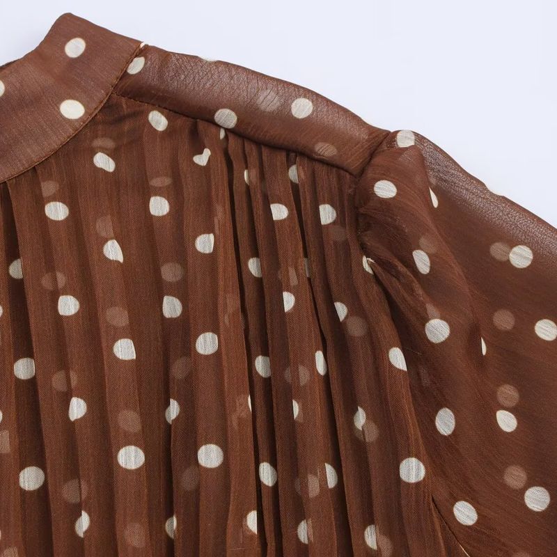 Kaslead New Women Clothes Western Style Simple Retro Style Polka Dot Lantern Sleeve Long Sleeve Dress