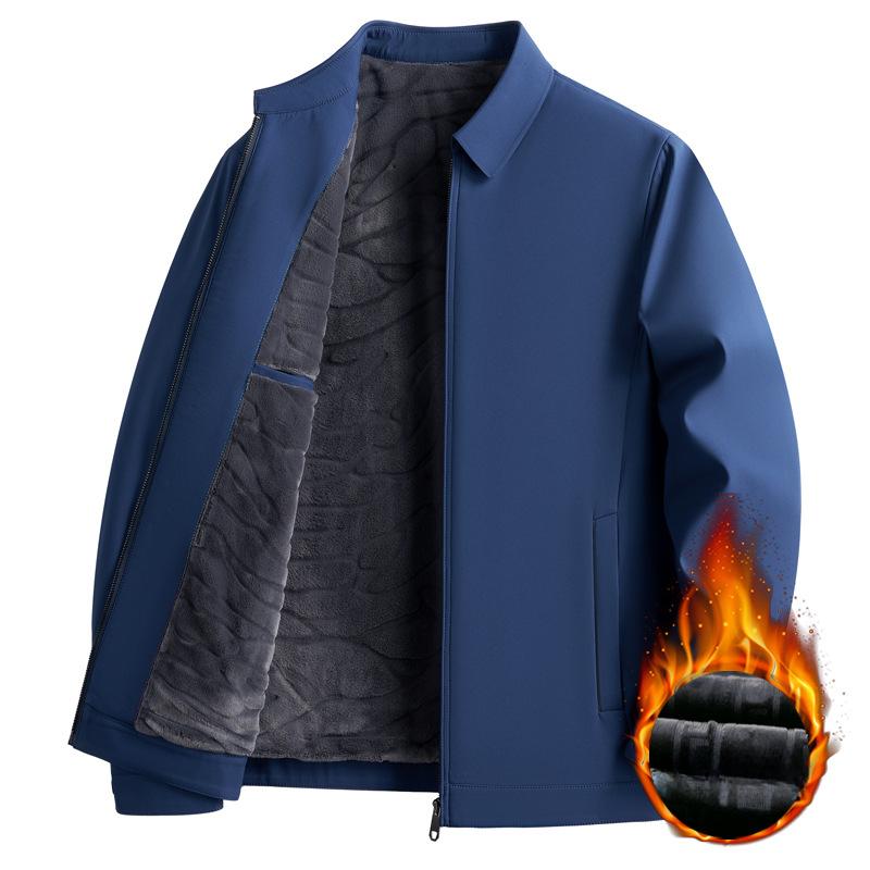 Winter Plush Thickened Executive Jacket for Men Business Casual Middle-aged Daddy Wear Lapel Autumn Jacket