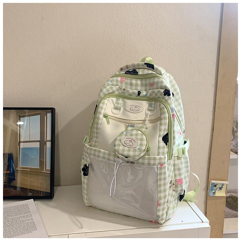 Fresh, Sweet and Cute Two-dimensional Plaid Backpack for Junior High School Students, Contrasting Colors, Large-capacity Backpack.