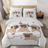 Cute Dogs Print Bedding Set Puppy Animal Duvet Cover Set Watercolor Pastel Dog Paw Comforter Cover Pug Dog Lover Bed Set