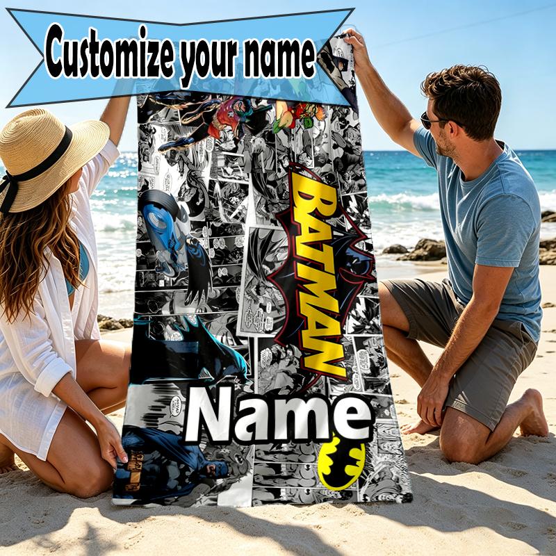 Custom Name Personalized Batman Print Beach Towel, for Trip Camping Beach Party Home Decor, Birthday Gift for Family & Friends