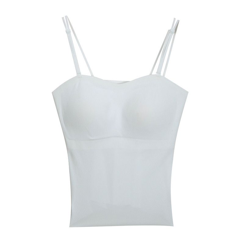 Xianlixiu Spring New Plus Size Women s Clothing for Chubby Women, Comfortable Slim Fit with Chest Pads, Anti-Exposure Inner Tank Top Off-White* L