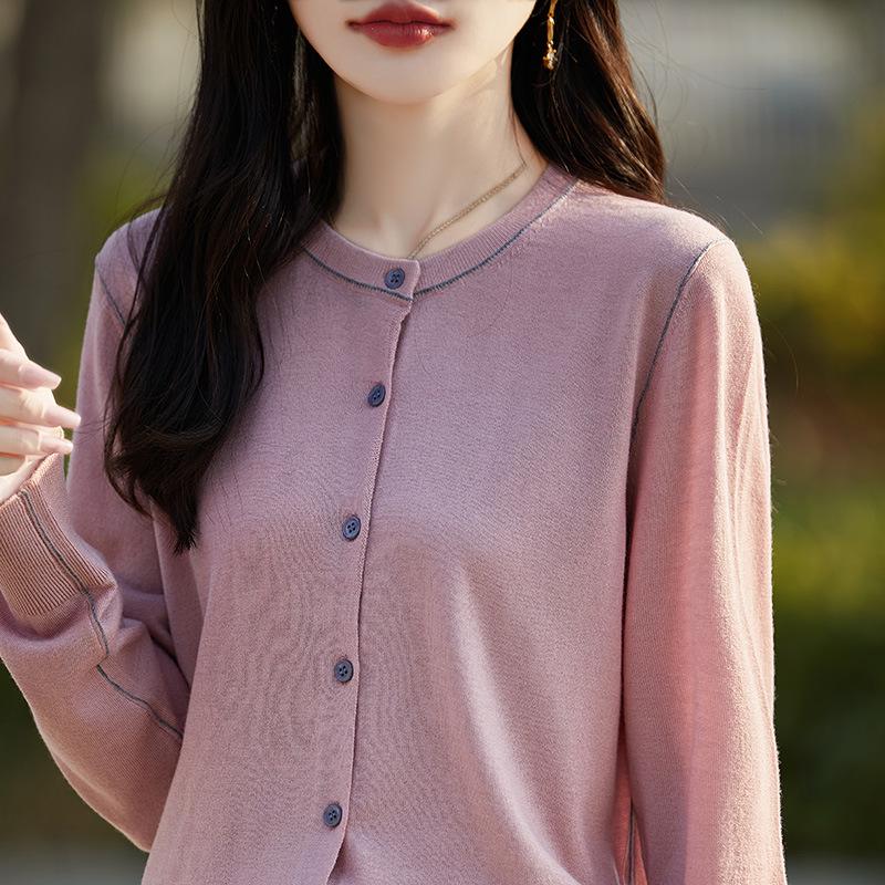 Autumn 2025 Fine Wool Women's Long Sleeve Cardigan - Socialite Style Thin Sweater Top