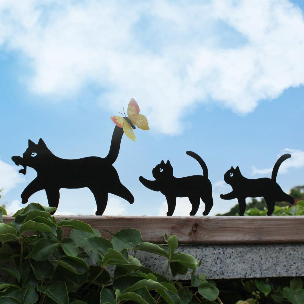 3Pcs Set Cute Black Cat Silhouette Butterfly Decorative Animal Garden Ornaments  Home Decoration