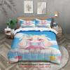 Softville Cozy Town 3PCS Bedding Sets Lop Rabbit Sitting On Cloud Pinted Duvet Cover No Filling Cartoon Style Queen King Size