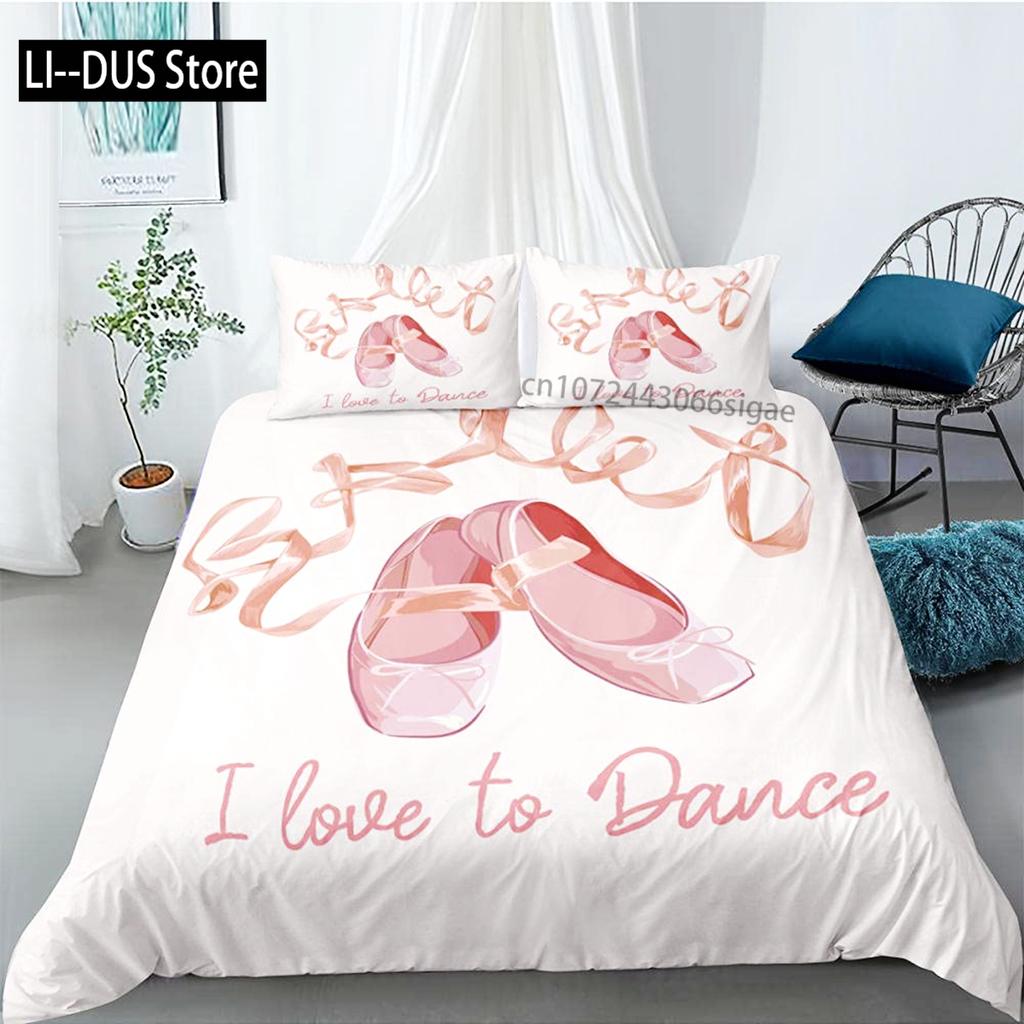 Ballett Bettbezug Set King Mikrofaser Ballett Accessoire Schuhe Kleid Bettwäsche Set für Mädchen Rosenblätter Sommerstil Steppdecke