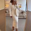 Women's Loose Skirt Suit Long Sleeve Blazer High Waist Midi Skirt Solid Office Matching Co-ord Set