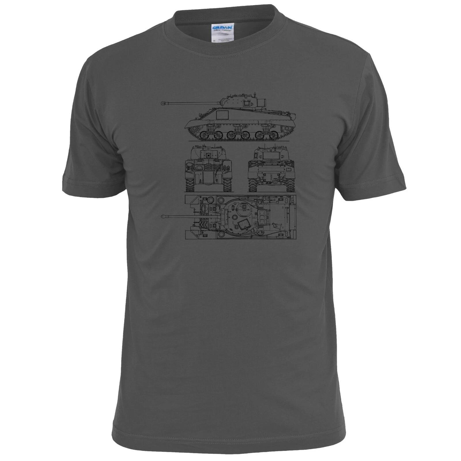 Mens Sherman Firefly British WW2 Tank Blueprint T shirt S