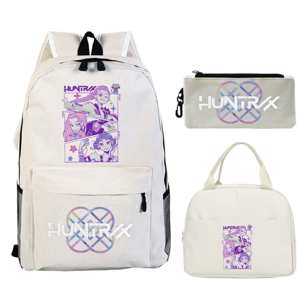 Primary and secondary school students schoolbag three-piece set, animation cartoon personalized printing backpack, casual pencil bag, meal bag